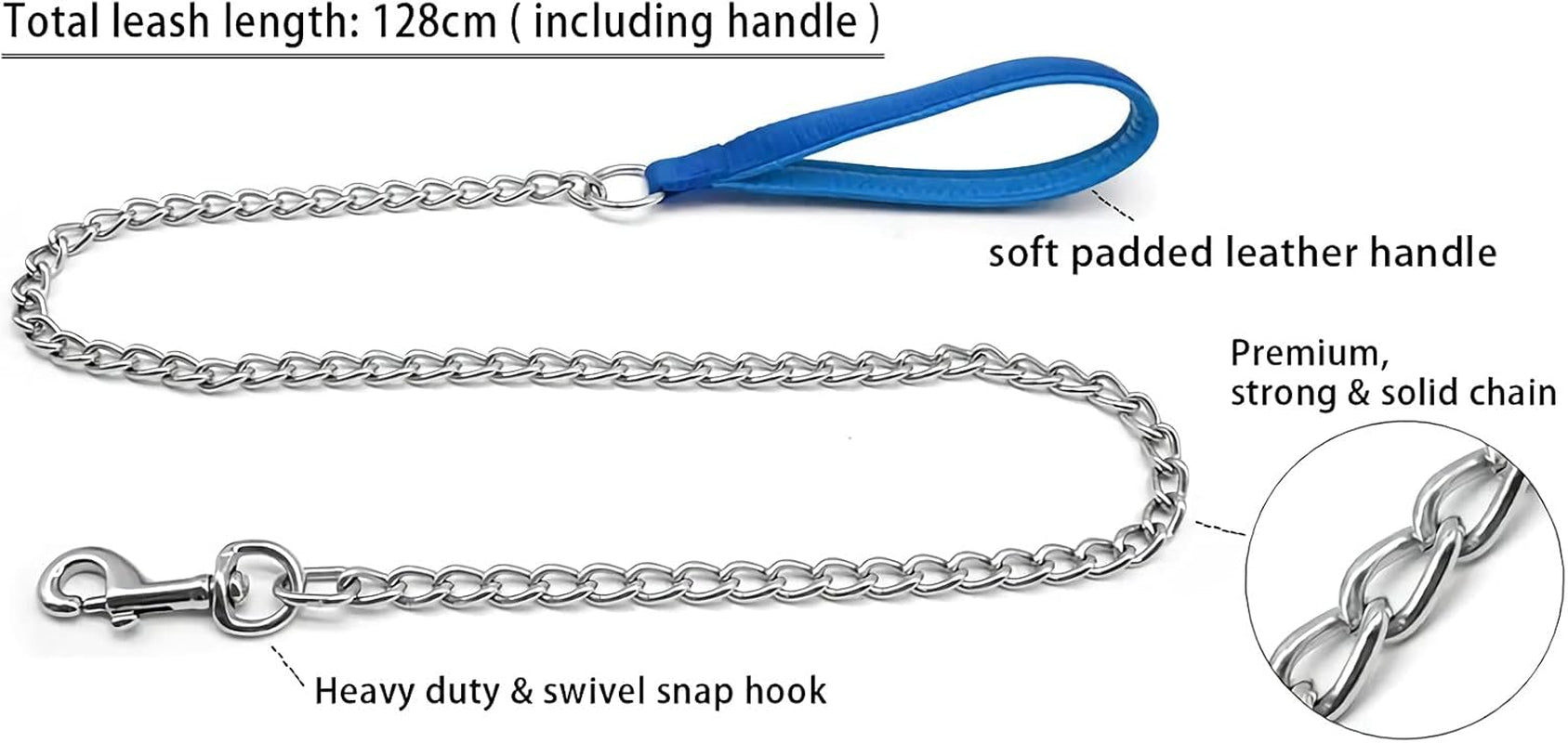 4 Foot /6Foot Metal Dog Chain , Heavy Duty Dog Leashes with Padded Handle for Large & Medium Size Dogswalking, Traffic Training and Travel