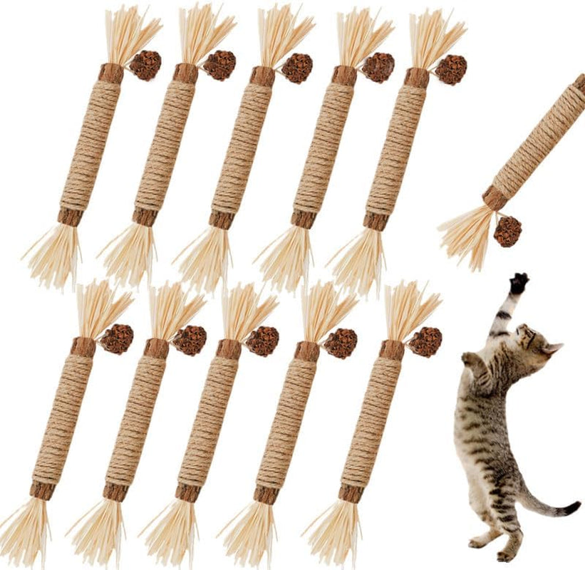 Cat Toys 10Pack Silvervine Chew Stick Kitten Treat Catnip Matatabi Toy Kitty Natural Stuff Catnip for Cleaning Teeth Indoor Dental Snack Interactive