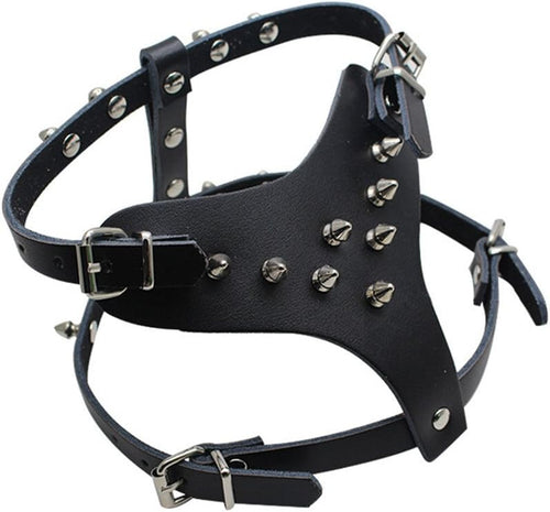 13.5"-17" Chest Genuine Leather Spiked Studded Pet Puppy Dog Harness Adjustable Small Dog Chihuahua Harness Black One Size